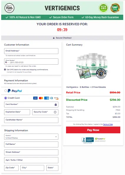 Vertigenics order page